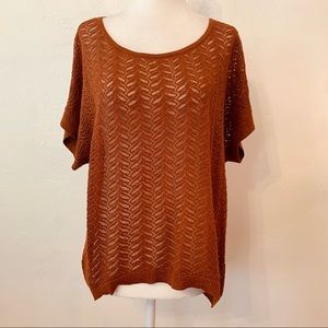 WORTHINGTON Short Sleeve Open Weave Rust Sweater Size Medium